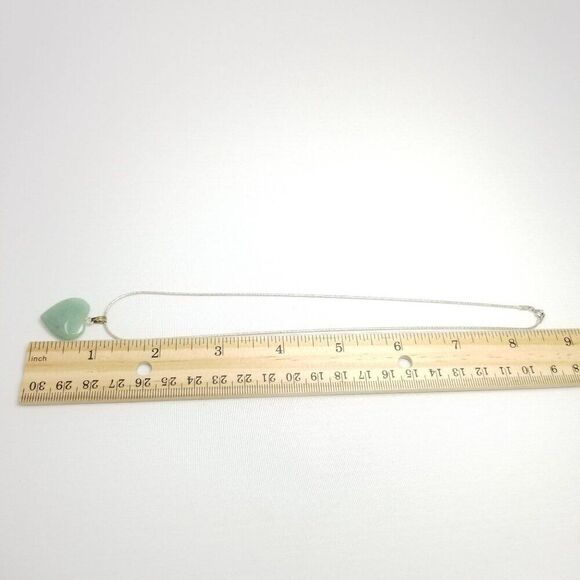 Vintage Sterling Silver Snake Chain with Green Heart Shape Stone Pendant, Estate - Picture 7 of 9